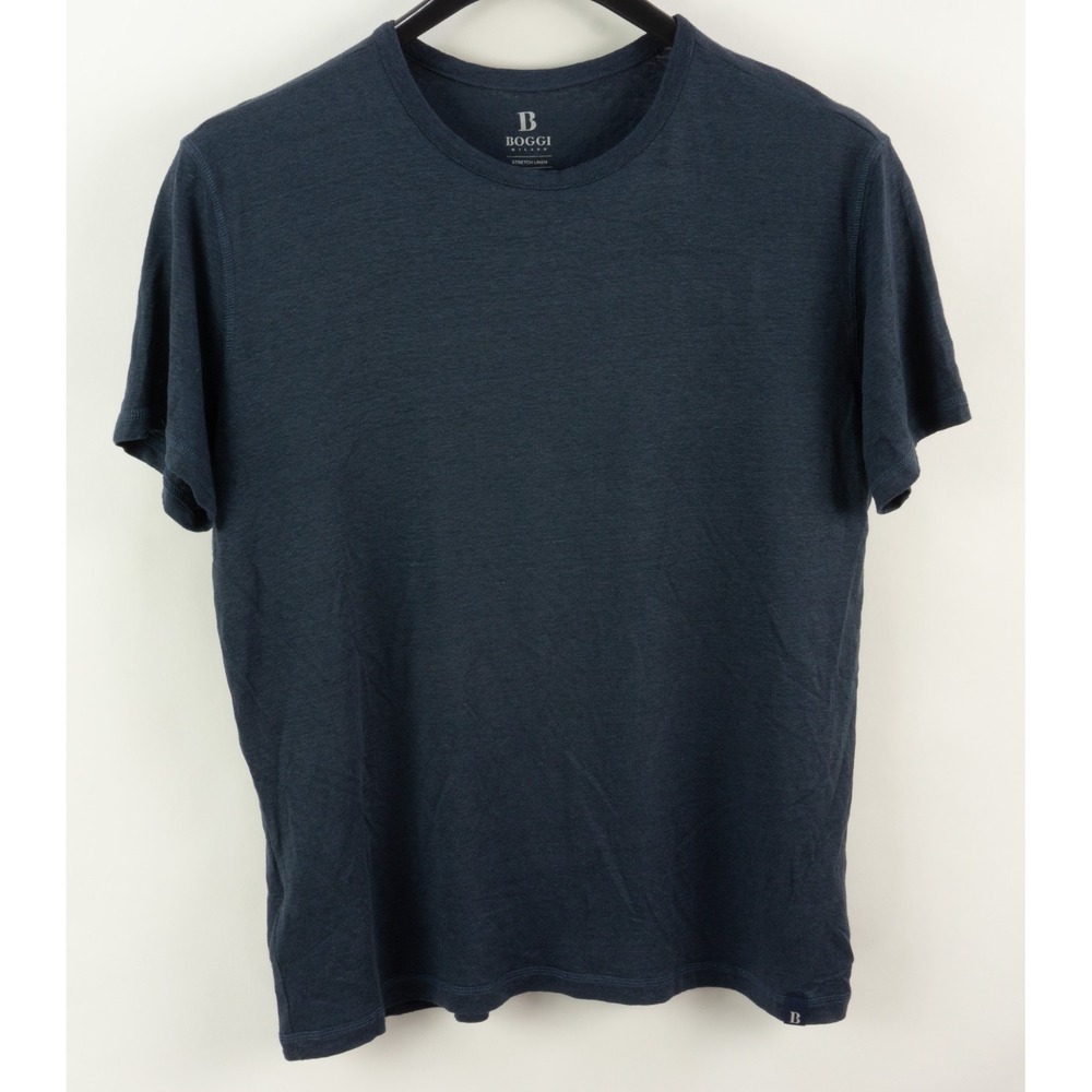 Boggi Milano Linen Crew T-Shirt Mens Large Blue Heather Stretch Tee BO22P030101